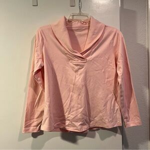 L.L. Bean Soft Pink Long-Sleeve Draped V-Neck Top